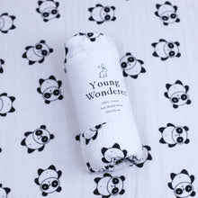 Load image into Gallery viewer, black and white muslin, black and white baby muslin wrap, baby muslin wrap, baby muslin australia, baby wrap australia, feather muslin, zebra muslin, panda muslin, snowflake muslin, winter muslin wrap, winter baby wrap, high contrast wrap, high contrast baby, high contrast muslin, Young wonderer, young wonderer baby boutique, newborn baby gift, baby gift, baby shower gift, baby boutique, baby boutique australia, baby gift australia,muslin australia, baby wrap australia