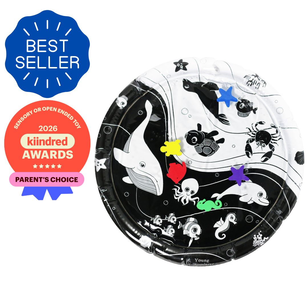 Under the Sea High Contrast Sensory Water Mat for babies — 2026 Kiindred Parents' Choice Award winner and Young Wonderer best seller