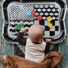 Load image into Gallery viewer, Black and white water mat, baby water mat, high contrast water mat, black and white baby toy, tummy time mat, Young wonderer, Young wonderer baby boutique, black and white baby toy, australian baby boutique, high contrast toy, baby toy, tummy time toy, sensory toy, baby sensory, sensory mat
