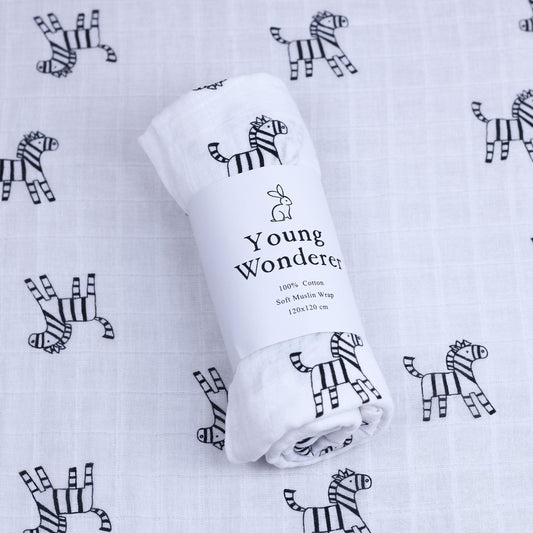 black and white muslin, black and white baby muslin wrap, baby muslin wrap, baby muslin australia, baby wrap australia, feather muslin, zebra muslin, panda muslin, snowflake muslin, winter muslin wrap, winter baby wrap, high contrast wrap, high contrast baby, high contrast muslin, Young wonderer, young wonderer baby boutique, newborn baby gift, baby gift, baby shower gift, baby boutique, baby boutique australia, baby gift australia,muslin australia, baby wrap australia